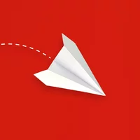 Ein weißer Papierflieger fliegt über einem roten Hintergrund. 