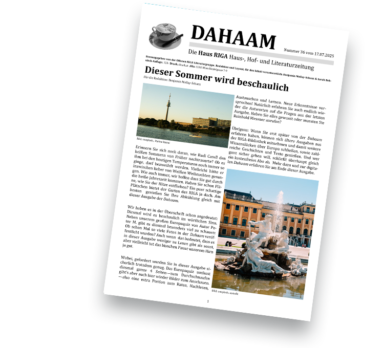 Eine Zeitung mit Artikeln über den Sommer und lokale Veranstaltungen.