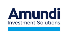 Logo von Amundi Investment Solutions in blauen und schwarzen Schriftarten.