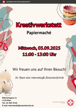 Kreativwerkstatt für Papiermaché am 03.09.2025 von 11:00 bis 13:00 Uhr.