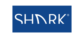 Logo von Shark, blau mit stilisierter Schrift.