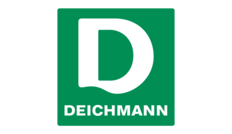 Grünes Logo mit einem weißen „D“ und dem Schriftzug „DEICHMANN“.