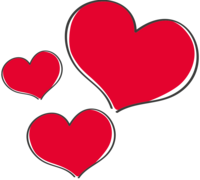 Grafik mit drei roten Herzen