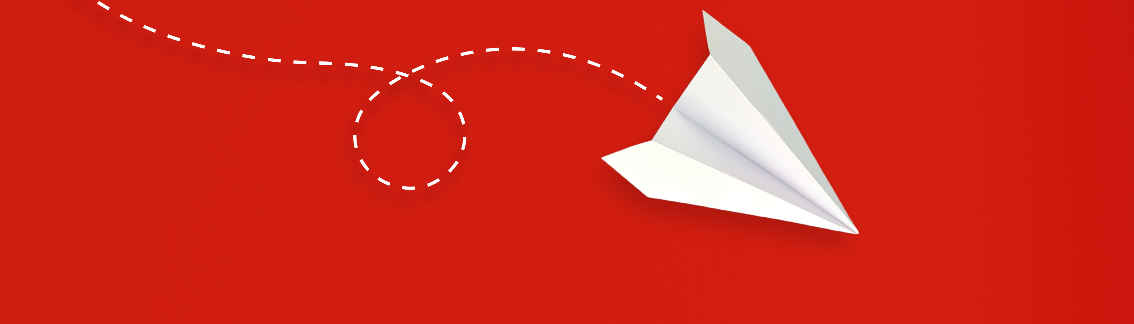 Grafik mit Papierflieger und rotem Hintergrund