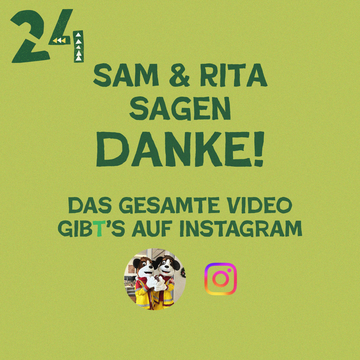 Geöffnetes Türchen Armventkalender mit Hinweis auf Dankesvideo von Sam & Rita auf Instagram