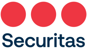 Logo von Securitas mit drei roten Kreisen und dem Schriftzug