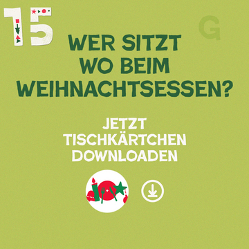 Geöffnetes Türchen Armventkalender mit Hinweis auf Tischkärtchen zum Download