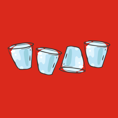 Illustration von vier Bechern auf rotem Hintergrund 