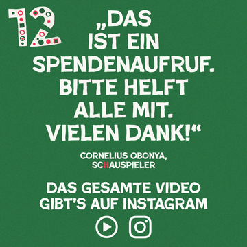 Geöffnetes Türchen Armventkalender mit Zitat von Schauspieler Cornelius Obonya: Das ist ein Spendenaufruf. Bitte helft alle mit. Vielen Dank!